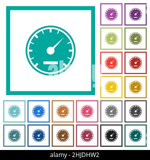 Speedometer solid flat color icons with quadrant frames on white background Stock Vector