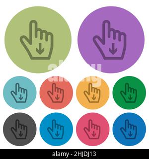 Hand cursor down outline darker flat icons on color round background Stock Vector