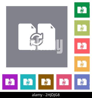 Swap documents solid flat icons on simple color square backgrounds Stock Vector