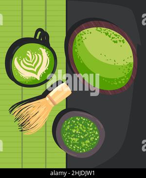 poster of green matcha items Stock Vector