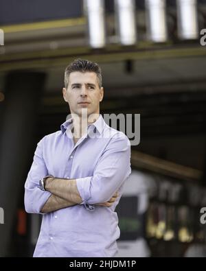 Portrait of a young businessman working as a freelance architect in Lisbon Stock Photo