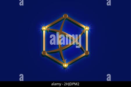 Blockchain Logo Template. Technology Design. Cryptocurrency, Icon of chain of spheres connected with dynamic arrows. Gold Vector illustration isolated Stock Vector