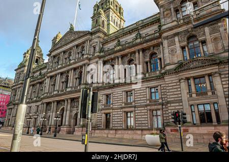 Glasgow, UK. 27th Jan, 2022. General view of Glasgow City Chambers prior to the protest. Following the October 23rd protest in 2018, female employees of Glasgow City Council are still having issues with receiving the money owed to them, with some even saying the council is refusing to pay up, the payout tops £500m. Credit: SOPA Images Limited/Alamy Live News Stock Photo
