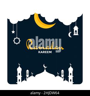 Illustration vector graphic of Ramadan Kareem. Perfect for Ramadan card, poster, template Stock Photo