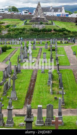 An elevated view of the Old Town Cemetery and the Drummond Pleasure Ground with the Star Pyramid (William Barclay, 1863) in Stirling, Scotland, UK Stock Photo