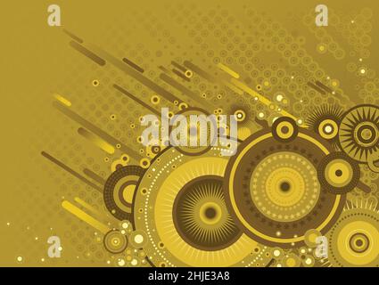 Abstract Gold Geometric Design with Circular Patterns and Dynamic Lines ideal for backgrounds and textures Stock Vector