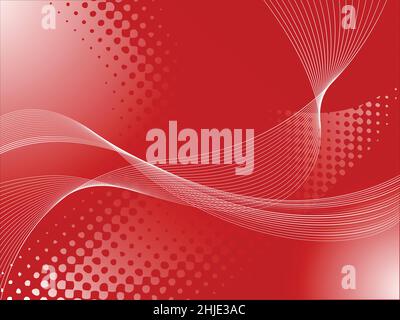 Elegant Red Abstract Background with Flowing White Lines and Dotted Pattern Design suitable for websites and presentations Stock Vector