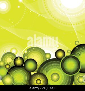 Vibrant Green Abstract Background with Circular Design Elements and Soft Yellow Hues Stock Vector