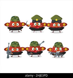 A charming soldier red chinese hat cartoon picture bring a gun machine. Vector illustration Stock Vector