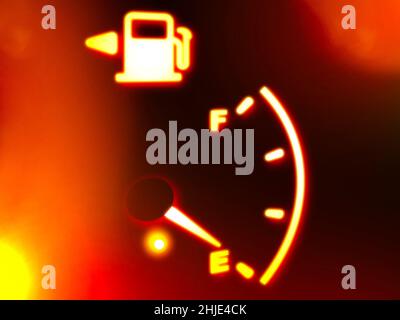 A fuel gauge on empty; a car running on an empty tank Stock Photo