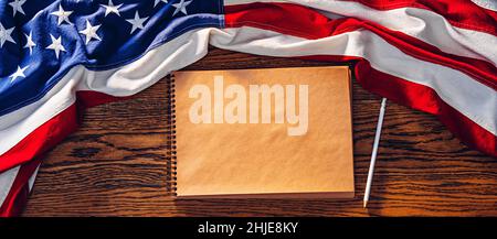 Kraft paper copy space framed by US flag Stock Photo