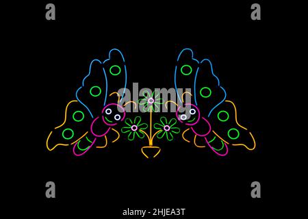 Blured Multi-colored neon lights at night. Stock Photo