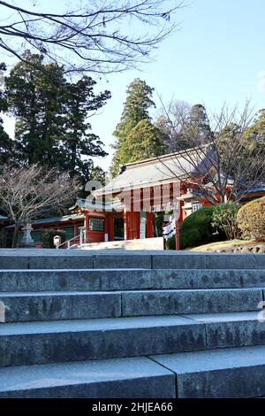 Shiogama City, Miyagi Prefecture Japan, December 2021. Buildings of Shiwahiko Shrine, etc. Stock Photo