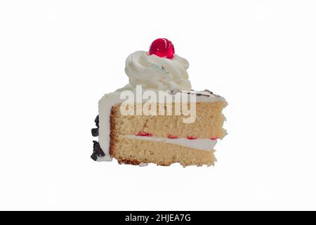 Colorful Cake Decorated with Cherries and Isolated on White Background Stock Photo