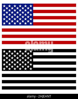 Illustration of color and black and white USA Flag isolated on white Stock Photo