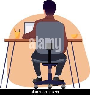 business man at work office worker man behind the a work desk back view Vector illustration charactor Stock Vector