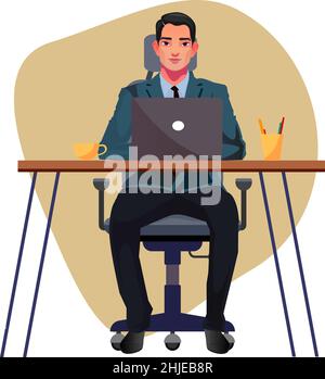 business man at work office worker man behind the a work desk back view Vector illustration charactor Stock Vector