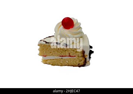 Colorful Cake Decorated with Cherries and Isolated on White Background Stock Photo