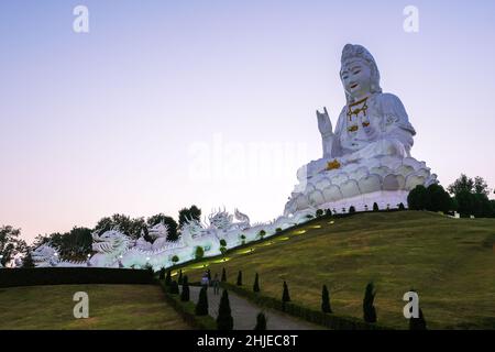 Wat Huay Pla Kung Chiang Rai Thailand during sunset. Wat Huay Pla Kung or Big Buddha Temple in Chiang Rai province in North of Thailand, During sunset at dusk, The temple.  Stock Photo