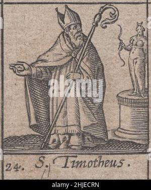 incunable, 15th century, medieval, saints, saint, religious, devotional, sacral, woodcut, engraved, engraving, january, month, calendar, catholic, rare, renaissance, illustrated, detailful, protector, protectors, printed, printing, latin, history, historical, original, pray, roman catholic, eastern, orthodox, church, represantions, pope, priests, monks, kings, recluses, hermit, passion, secular, symbol, spiritual, holiness, art, handcrafted, artwork, craftmanship, incunabula , Saint Timotheus ( Timothy ) Stock Photo