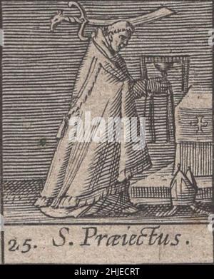 incunable, 15th century, medieval, saints, saint, religious, devotional, sacral, woodcut, engraved, engraving, january, month, calendar, catholic, rare, renaissance, illustrated, detailful, protector, protectors, printed, printing, latin, history, historical, original, pray, roman catholic, eastern, orthodox, church, represantions, pope, priests, monks, kings, recluses, hermit, passion, secular, symbol, spiritual, holiness, art, handcrafted, artwork, craftmanship, incunabula , Martyrdom of Saint Praeiectus Stock Photo