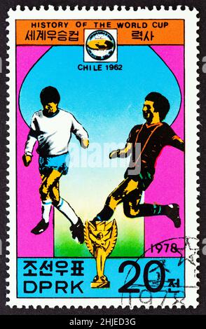 NORTH KOREA - CIRCA 1978: A stamp printed in North Korea from the 'History of the World Cup' issue shows Chile, 1962, circa 1978. Stock Photo