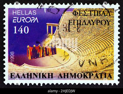 GREECE - CIRCA 1998: A stamp printed in Greece from the 'EUROPA - Festivals and National Celebrations' issue shows the Epidaurus Festival, circa 1998. Stock Photo