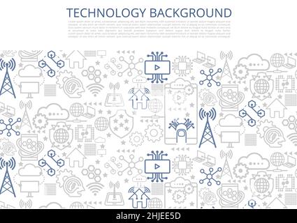 Set of activities global technology linear icon concept. Outline digital business internet telecom symbol. Mobile laptop computer wifi connect device Stock Vector