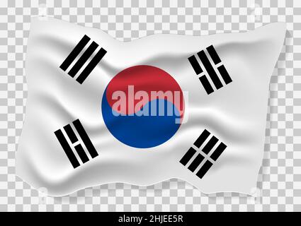 Abstract Korea Flag wind flow graphic texture vector illustration. South korea flag on transparent background. Stock Vector