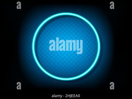 Neon circle framer. Blue isolated on transperency with shadow background vector. Geometric glow outline . Neon line in graphic style panel. Stock Vector