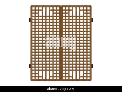 Traditional korean ornament frame pattern. Double door swing antique decoration art vector illustration. Natural color wood. Surface timber. Stock Vector