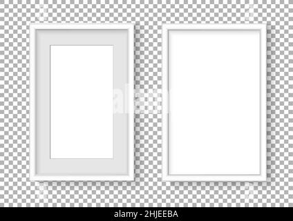 Photo image frame. Isolated on white. Vertical wall mock up composition white border object with shadow.  Template for picture Vector illustrator. Stock Vector