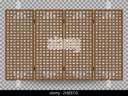 Traditional korea ornament wooden decorative frame pattern. Room divider antique decoration. Antique art vector illustration. Natural color wood surfa Stock Vector