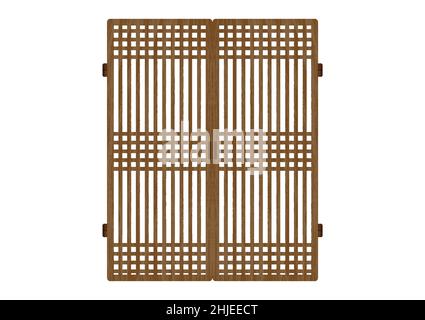 Traditional korean ornament frame pattern. Double door swing antique decoration art vector illustration. Natural color wood. Surface timber. Stock Vector