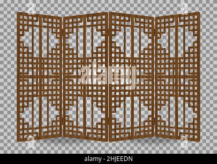 Traditional korea ornament wooden decorative frame pattern. Room divider antique decoration. Antique art vector illustration. Natural color wood surfa Stock Vector