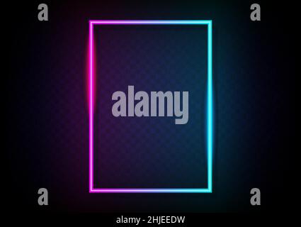 Neon vertical rectangle framer. Pink to blue gradient isolated on transparency with shadow background vector. Geometric glowing outline . Neon line in Stock Vector