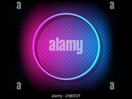 Neon circle framer. Pink to blue gradient isolated on transperency with shadow background vector. Geometric glow outline . Neon line in graphic style Stock Vector