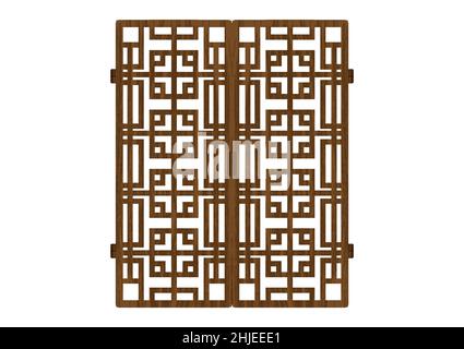 Traditional korean ornament frame pattern. Double door antique decoration art vector illustration. Natureal surface wooden timber. Stock Vector
