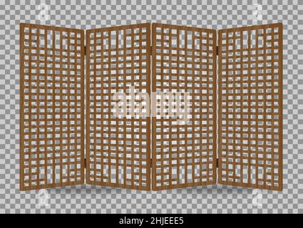Traditional korea ornament wooden decorative frame pattern. Room divider antique decoration. Antique art vector illustration. Natural color wood surfa Stock Vector