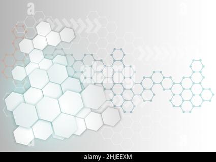 Hexagon technology background. Futuristic concept digital geometric illustrator. Glossy white and blue vector graphics Stock Vector