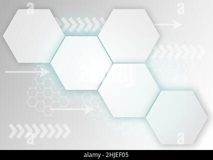 Hexagon technology background. Futuristic concept digital geometric illustrator. Glossy white and blue vector graphics Stock Vector