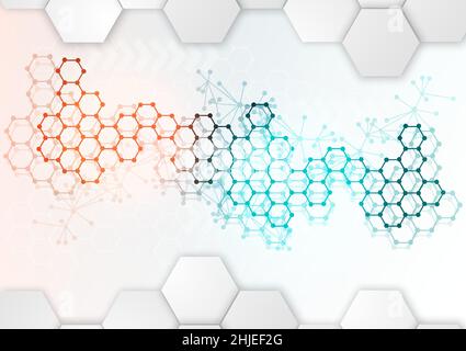 Hexagon technology background. Futuristic concept digital geometric illustrator. Glossy white and blue vector graphics Stock Vector
