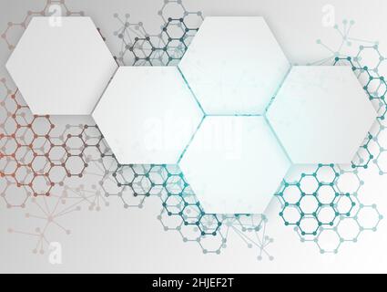 Hexagon technology background. Futuristic concept digital geometric illustrator. Glossy white and blue vector graphics Stock Vector