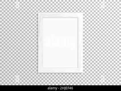 whitewash paint empty photo image frame. Mock up for composition object with shadow. Realistic vertical isolated template. Vector illustrator. Stock Vector