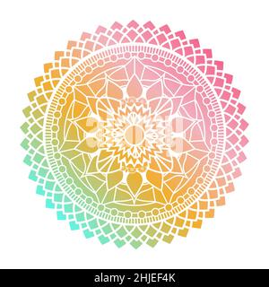Gradien color mandala ornament outline pattern. Indian geometric art graphic for meditation. Isolated vector illustration. Stock Vector
