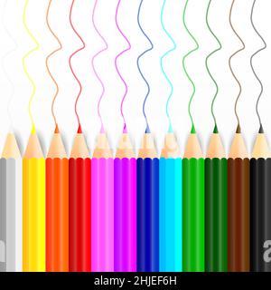 Set of colored pencil collection. Crayons vector on transparent background. Isolated back to school for education object. Stock Vector