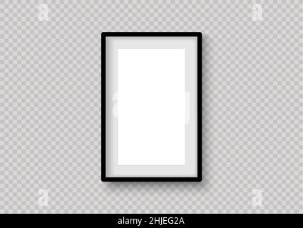 Vertical black photo frame object. Mock up for composition object with shadow. Realistic vertical isolated template. Vector illustrator. Stock Vector
