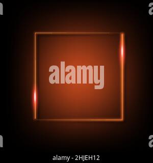 Neon border frame. Orange glowing isolated line on transperency with shadow background vector. Stock Vector