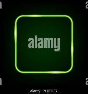 Neon light square banner. Glowing frame isolated on transparent background. Realistic template sign vector. Shining green color effect. Stock Vector