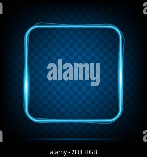 Neon light square frame. Glowing banner isolated on transparent background. Realistic template sign vector. Shining blue color effect. Stock Vector
